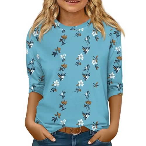 Teen Girl Shirts Y2K Crew Neck 3/4 Length Sleeve Cute Tops Summer Pullover Outfits Half Sleeve Loose Fit Clothes