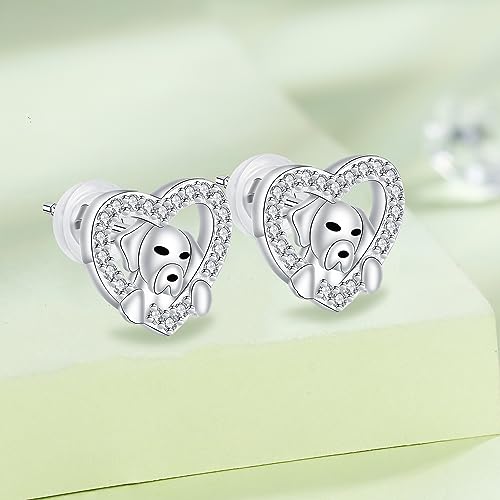 Arrebol Hund Welpen Ohrringe 925 Sterling Silber Damen Herz Ohrstecker Haustier Liebhaber Original Schmuck Für Frauen Schwester Freundin Mutter Tochter Geschenk