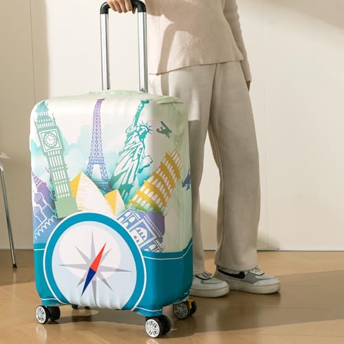 Image of HOKIPO 220gsm Durable and Washable Suitcase Covers for Trolley Suitcase, Small (18-19inch) - Skyline Compass (AR-6343-D2)