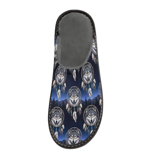 Wolf Dreamcatcher Women's House Shoe Slippers Cozy Memory Foam Washable Indoor Outdoor House Shoes Size 4-53