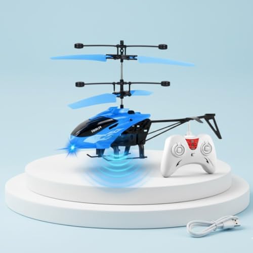 Image of RC Helicopter with Hand Gravity Sensor for Kids 4+, Flying Remote Control Helicopter Toy, Chargeable 3D LED Light & Smart Safety Sensor, Interactive Indoor Outdoor Play, for Boys & Girls (Blue)