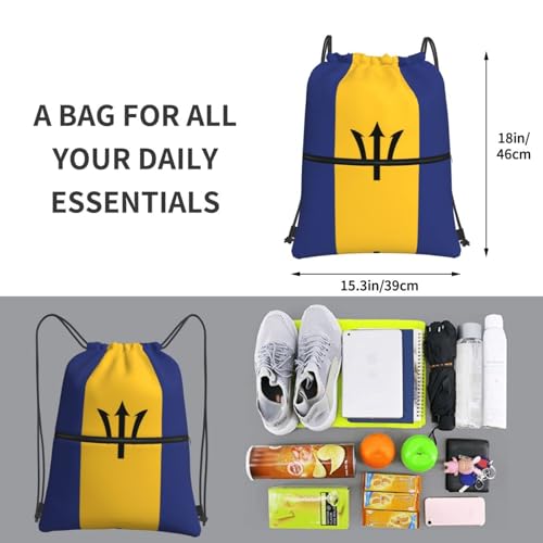 Flag of Barbados Outdoor leisure zipper drawstring backpack, waterproof fabric, lightweight material, unisex4