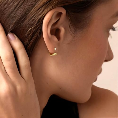 Small CZ Studs Earrings for Women 925 Sterling Silver Post 14K Gold Plated Tiny Cubic Zirconia Wide Jacket Earrings for Women3