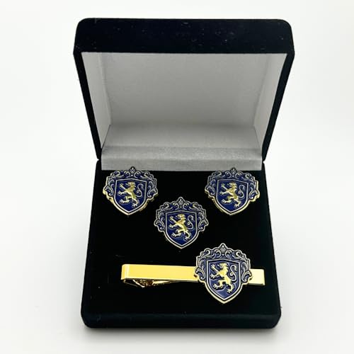 Set de Mancuernillas, Barra y Prendedor de Corbata Azul Real y Dorado miniatura 5