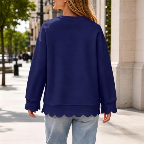 Gumipy Oversized Crewneck Sweatshirt Women Scalloped Pullover Sweatshirts - image 7