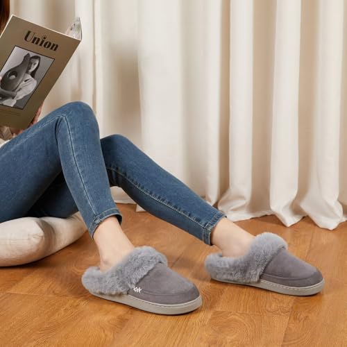 ninecifun women39s and men39s memory foam house slippers faux fur lined indoor fuzzy slippers with no-slip sole slip on suede home shoes warm winter gift for women amp men
