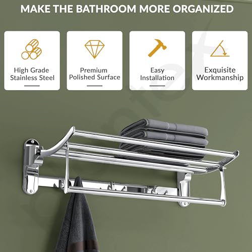 Plantex Stainless Steel Folding Towel Rack for Bathroom/Towel Stand/Hanger/Bathroom Accessories(18 Inch-Chrome) (Image - 4)