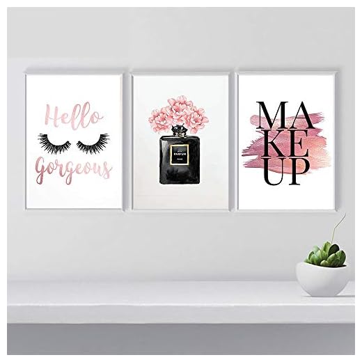 Tanyang Maquillage Affiche Nordique Mur Art De La Mode Cils Impression sur Toile Peinture Bouteille De Parfum Photos pour Salon Décoration Moderne Aucun Cadre 50 * 70cm * 3