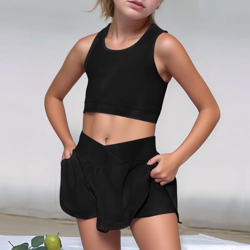 Girls Athletic Sets Toddler Girl's 2 Piece Workout Outfits Crop Tank Tops and Skort Skirt Set Lightweight Dance Outfit4