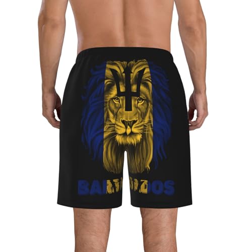 Men's Vintage Barbados Barbadian Flag Lion Head Board Shorts Swim Trunks4