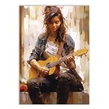 Placa Quadro Decorativo Mulher Tocando Violão Pintura Decoração Poster Quarto Sala
