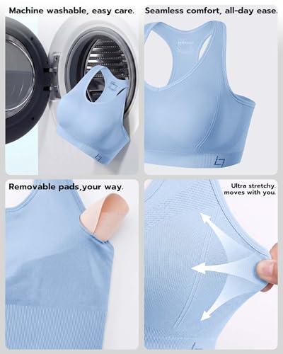 Image of FITTIN Supportive Sports Bra for Large-Bust: 12-Hour Zero-Pressure Comfort | Full Coverage No Spillage Comfortable Fit Padded Racerback Sports Bras for Yoga Gym for C-DDD Cup Plus Size Women