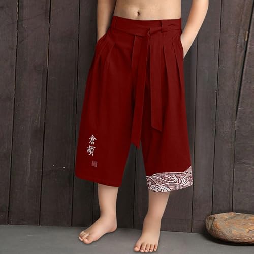 Boys Shorts Children 's Japanese Kimono Traditional Capri Pants Summer Linen Shorts Casual Wide Leg Cropped Lounge Pants2