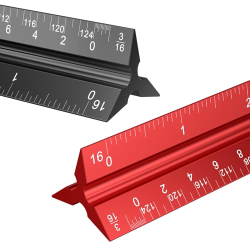 Rena Chris 2PCS Architectural Scale Ruler: 12" Imperial Aluminum Alloy Metal Architecture Measuring Tools, Engineering Drafting Construction Drawing Blueprints Triangular Architect Scaling Rulers