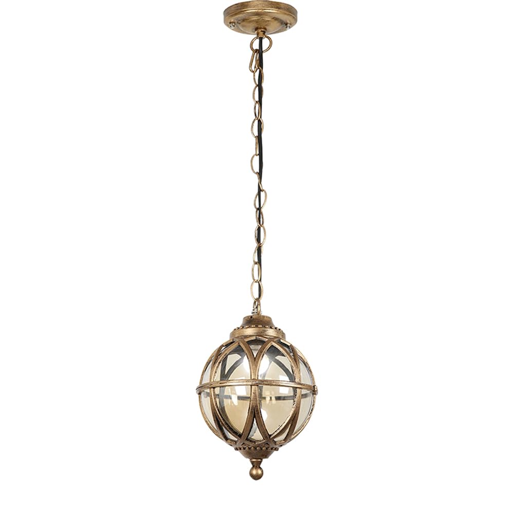 Granestner Vintage Outdoor Chandelier for Porch - Waterproof Gold Globe Ceiling Light Fixture for Patio, Farmhouse, and Balcony(Brass,10.6 X 14.2 in)