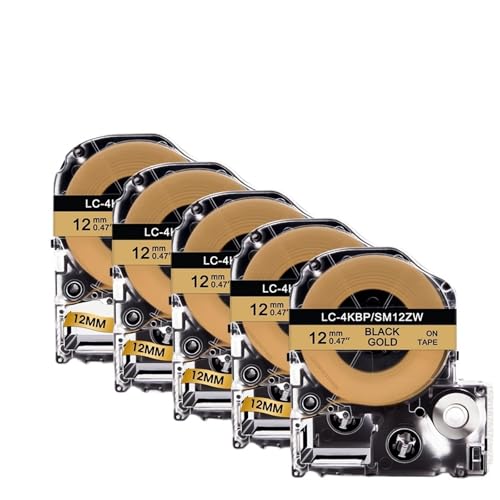 �݊���������܂�Epson LW-300/LW-400/LW-700 ���x���[�ɑΉ� | LK-4WBN SC12RW SC12YW SC12BW �v�����^�p 5 �� 12mm SS12KW �e�[�v(Black on Gold)