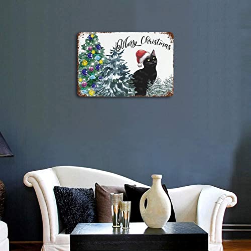 Wodevor Meowy Christmas Cat Metal Tin Sign Black Cat Tree Retro Metal Vintage Tin Sign Pool Signs And Decor Outdoor Bar Restaurant Wall Decoration 8X12 Inch #TOP3
