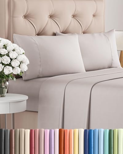 Image of Twin 4 Piece Bed Sheet Set - Soft, Breathable & Cooling Sheets - Light Grey | Ultra Soft Hotel Luxury Bedding Set with 8-16 Inch Deep Pockets, 1 Flat & 1 Fitted Sheet & 2 Pillowcases, Wrinkle & Fade Free