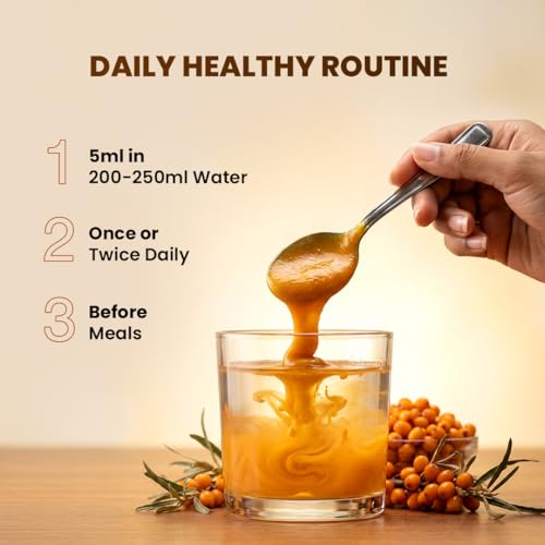 Image of WOW Life Science Himalayan Sea Buckthorn Berry Pulp Concentrate | Cold‑Pressed from Spiti Valley | Rich in Omega 3‑6‑7‑9, Vitamins & Antioxidants | Heart, Gut, Skin & Immunity Support | No Added Sugar | Makes 80 Glasses | 400 ML