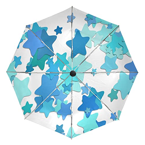 Parapluie automatique de voyage Vnurnrn pliant compact et protecteur UV motif bleu