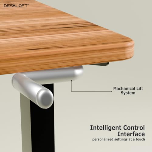 Image of Manual Height Adjustable Desk | Ergonomic Sit Stand Workstation with Walnut Wood Grain Top | Hand Crank Adjustable Computer Table for Home Office (Black Frame & Brown Top, 1200 x 600 mm)