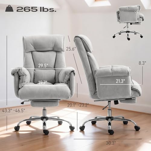 Image of HOMCOM Executive Office Chair Comfy with Foot Rest Reclining Light Gray | Swivel Computer Desk Chair, High Folding Back, Thick Cushion, Padded Armrest, Adjustable Height, Rolling Wheels