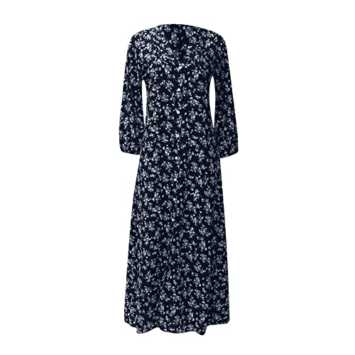 Navy Blue Women’s Floral Print V-Neck High Waist Boho Maxi Dress (M) - Image 4