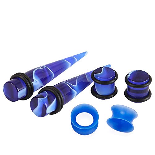 Huayorong 50Pcs Ear Stretching Kit Acrylic Tapers Plugs And Silicone Tunnels 14G-00G Gauges Expander Set Piercing Jewelry (Marble Navy Blue) #TOP1