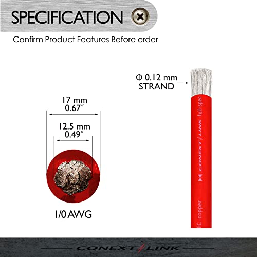 Conext Link 15 FT 1/0 AWG 0 GA Full Gauge Battery Power Cable Ground Wire Frost Red OFC Copper