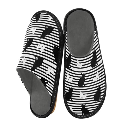 ODAWA Black Cat Stripes Memory Foam House Shoes for Grandma Mom, Non Slip Mens Slip On House Shoes Size 4-5
