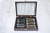 Six Cased Genuine Stag Horn/Antler Handle Steak Knives Made in Sheffield England Free Engraving