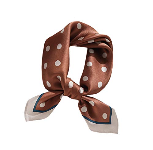 Jerla Women's Men's Small Square 100% Real Mulberry Silk Satin Scarfs Hair Head Face Scarf 21" X 21" (Polka Dot Brown) #TOP8