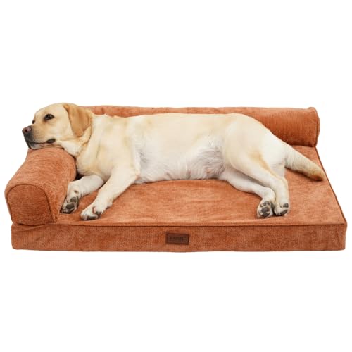 EMME 耐噛みL型犬用ベッド防水防傷ペットベッド 洗える シェニール生地柔らか ペットソファー 中型犬 大型犬対応 犬 ソファーベッド耐久性 高反発 抗菌防臭 ペットクッションあごのせペット用ベッド 猫 犬 室内用 寝床 高齢犬 子犬 介護用 ふわふわ枕