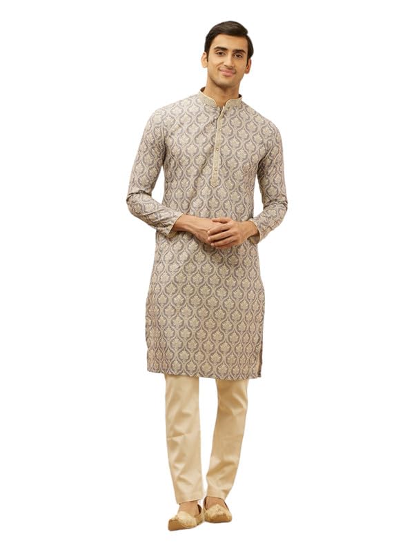 Manyavar Men Blended Cotton Printed Kurta Pyjama Set