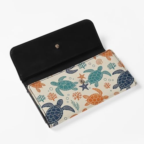 Image of AFPANQZ Women's Leather Wallet Women Wallets, Colorful Turtle Soft Leather Trifold Large Capacity Ladies Travel Purse Dust Resistnt Wallet