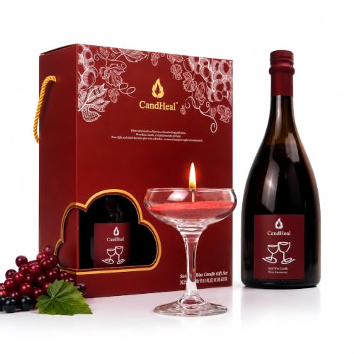 CandHeal Wine-Inspired Sand Wax Candle Set 13.4oz Scented Pearled Candle Sand with Glasses Wicks & Tweezers Forest Fruits & Woody Fragrance Decorative Candle Gift for Home & Relaxation