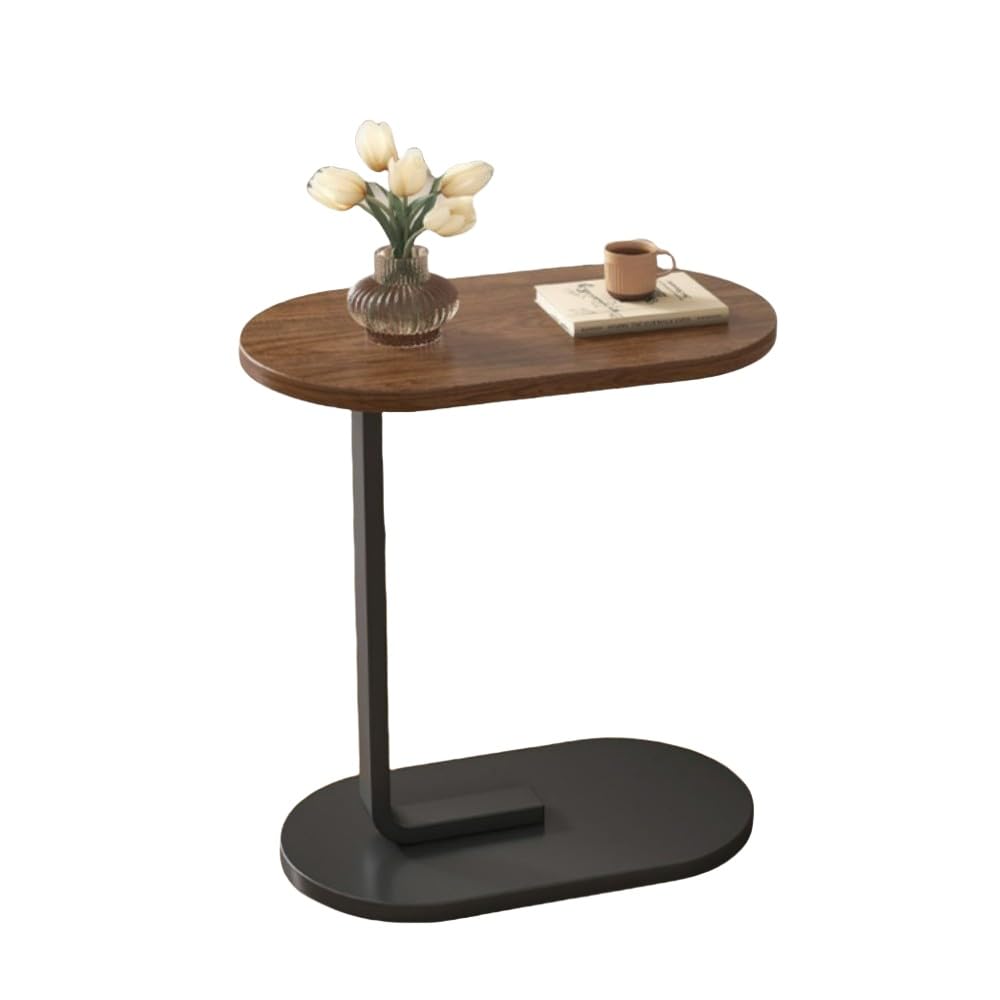 Rerii C Shaped Side Table, End Table for Couch - Sofa Snack Table with Metal Frame for Bedroom, Living Room & Small Spaces, Walnut & Black