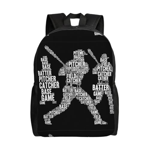 Lightweight Outdoor Hiking Backpack for Men and Women, Ideal for Travel, Camping, Trekking (Black And White Softball Baseball Sport)