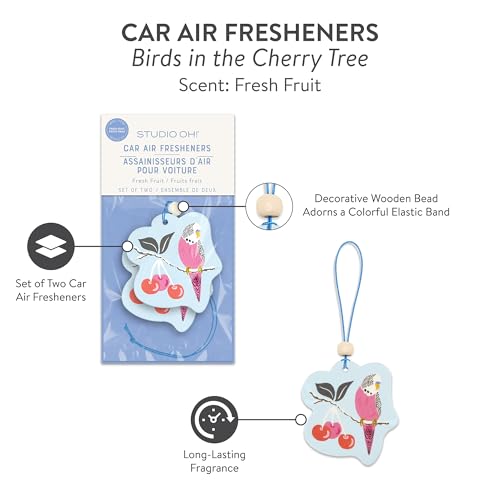 Image of Studio Oh! Birds in the Cherry Tree Set of 2 Hanging Car Air Freshener, Long-Lasting Fragrance, Odor Eliminator, Scented Car Accessory for Auto Interior, Decorative Air Freshener, 4 x 7.5 in