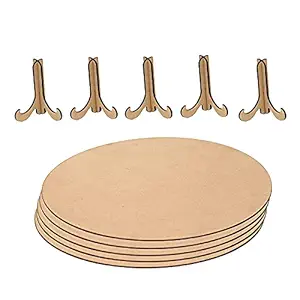 Vibhansh Creations MDF Round Plate Circle Board Cutouts with Stand for Decoupage,Painting and Art & Craft Round Art Board for Painting Wooden Sheet for Decoupage,Resin Art Work & Decoration Set of 5