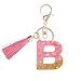 Fuqimanman2020 Pink Initial Letter Keychain Backpack Keychains Cute Key Chain with Tassel for Car Keys Wallet Handbags Backpacks
