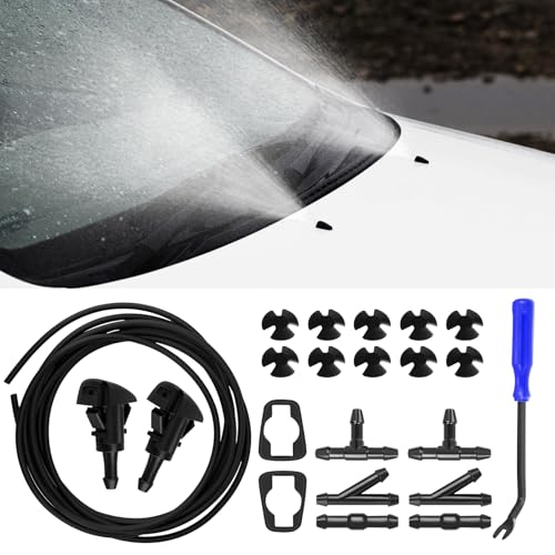 Tecledsn Windshield Washer Hose Kit, Washer Nozzle Kit, Windshield Fluid Hose with Washer Nozzles, 4805742AB 5116079AA Fluid Hose Connector Compatible with Chrysler Dodge Jeep Ram (Blue)