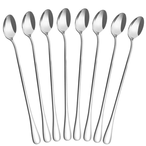 Image of Long Handle Spoon, Long Mixing Stirring Spoon for Iced Tea, Coffee Suitable for Tall Glasses, Cocktail Bar Stainless Steel Long Handle Spoon, Soda Spoon, Milkshake Spoon (8-pcs*Long)