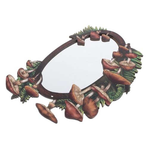 jojofuny Espejo Seguro y Resistente de Pared Forma de Hongo de Madera y Acrílico Estilo Bohemio Decorativo para Dormitorio y Sala de Estar
