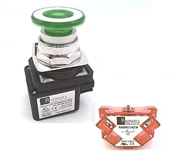 RADWELL RAD-30-ES-01/G-1 NC-LB 12-130V AC/DC, 2-Position, Green, Illuminated, LED, NC/LB, Push Button, Push-Pull
