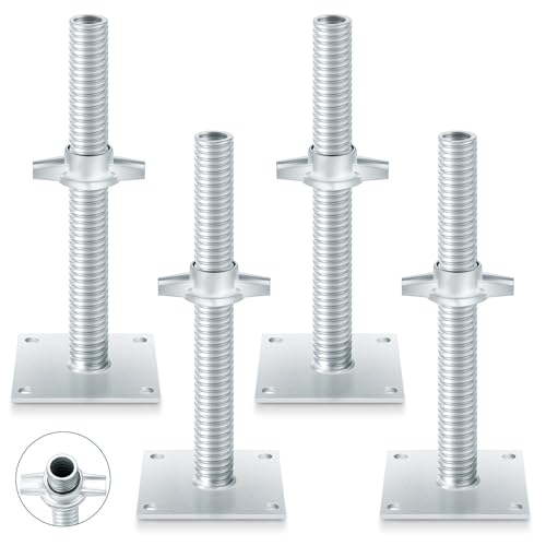 zonon 4 pcs adjustable scaffolding leveling jack hollow screw jacks with base plate for baker style scaffolding baker scaffold12 inch