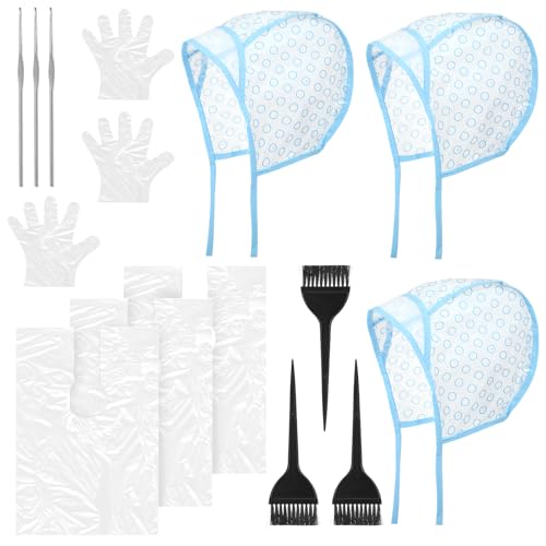 Lusofie Kit de coloração de cabelo inclui 3 peças de touca de destaque com 3 peças de agulhas de cro