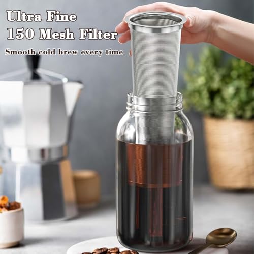 Image of Supvox Stainless Steel Cold Brew Coffee Filter 5x21cm, 304 Fine Mesh Reusable Coffee & Tea Infuser, Conical Filter for Mason Jars, Rustproof Cold Brew Maker for Iced Coffee Tea & Infused Drinks