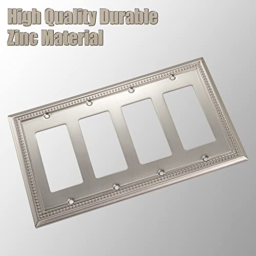 Image of Henne Bery Sunken Pearls Heavy Duty Decorative Wall Plate Switch Plate Outlet Cover (Quad Decorator, Satin Nickel)