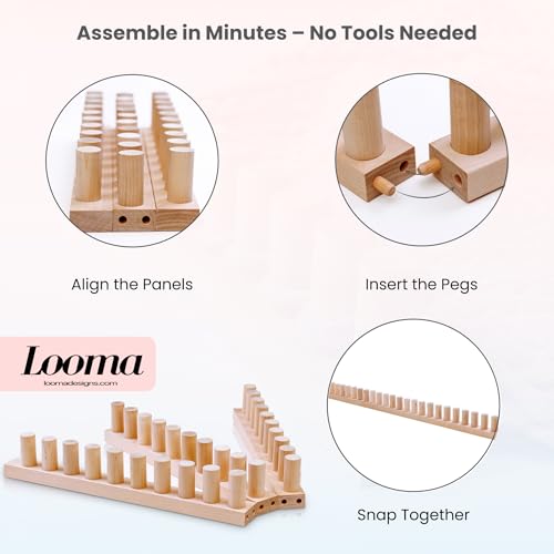 Image of Looma 46 inch Wooden Loom Frame for DIY Throw Blankets Chunky Knit Blanket Kit - Adjustable Size Hand Knitting Kit - No Needles Required - Beginner-Friendly Yarn Craft for Home Decor & Stress Relief